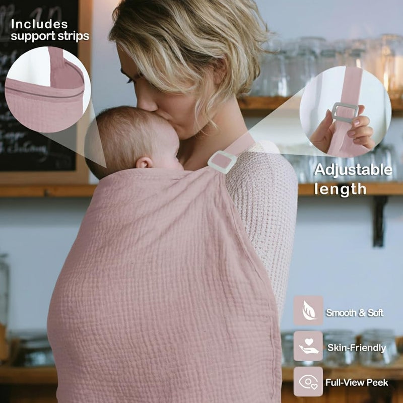 MUGVELL Muslin Nursing Covers for Breastfeeding, Arch Neckline Breast Feeding Covers for Women, Moms Privacy Breathable Summer Nursing Apron,Enlarged XL Size Soft Feeding Cover (Blush Pink) - Image 4
